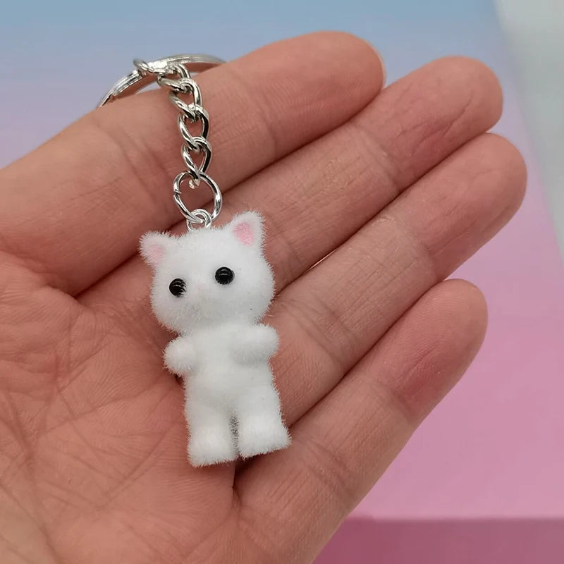 Kawaii Fuzzy Kitty Cat Keychain – Cute Heart & Bow Kitten Bag Charm