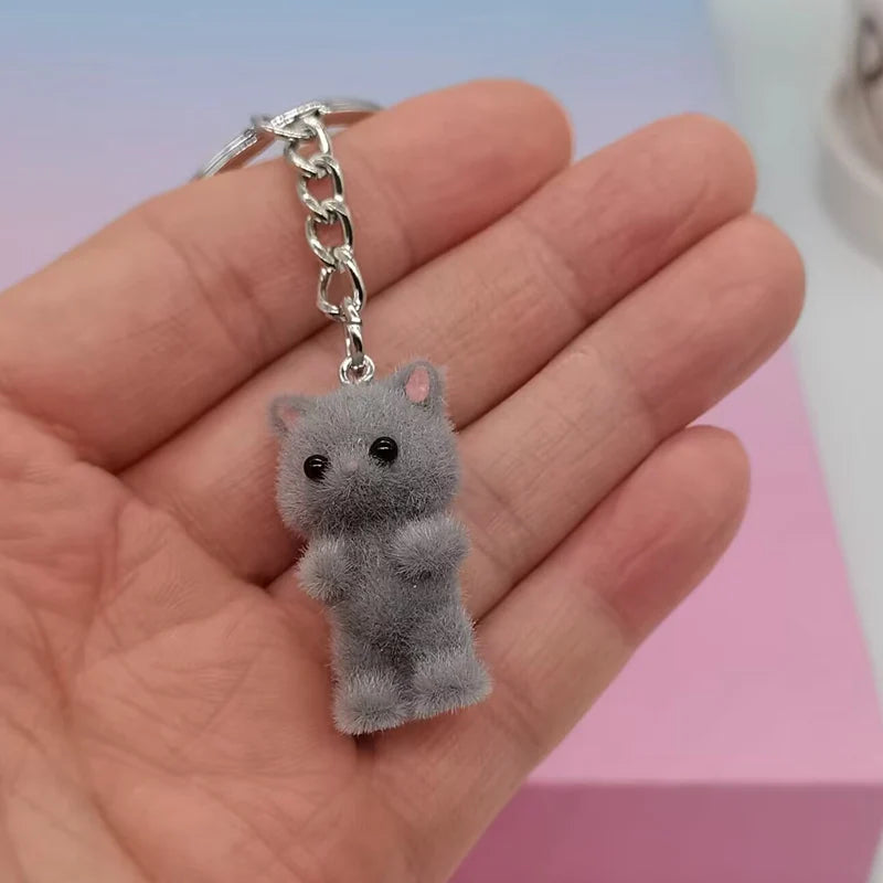 Kawaii Fuzzy Kitty Cat Keychain – Cute Heart & Bow Kitten Bag Charm