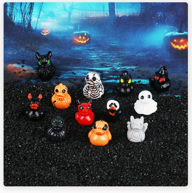 12Pcs/set Mini Resin Halloween Ducks and Ghost Miniatures Figurines Bulk for Garden Fairy Micro Landscape Home DIY Decoration