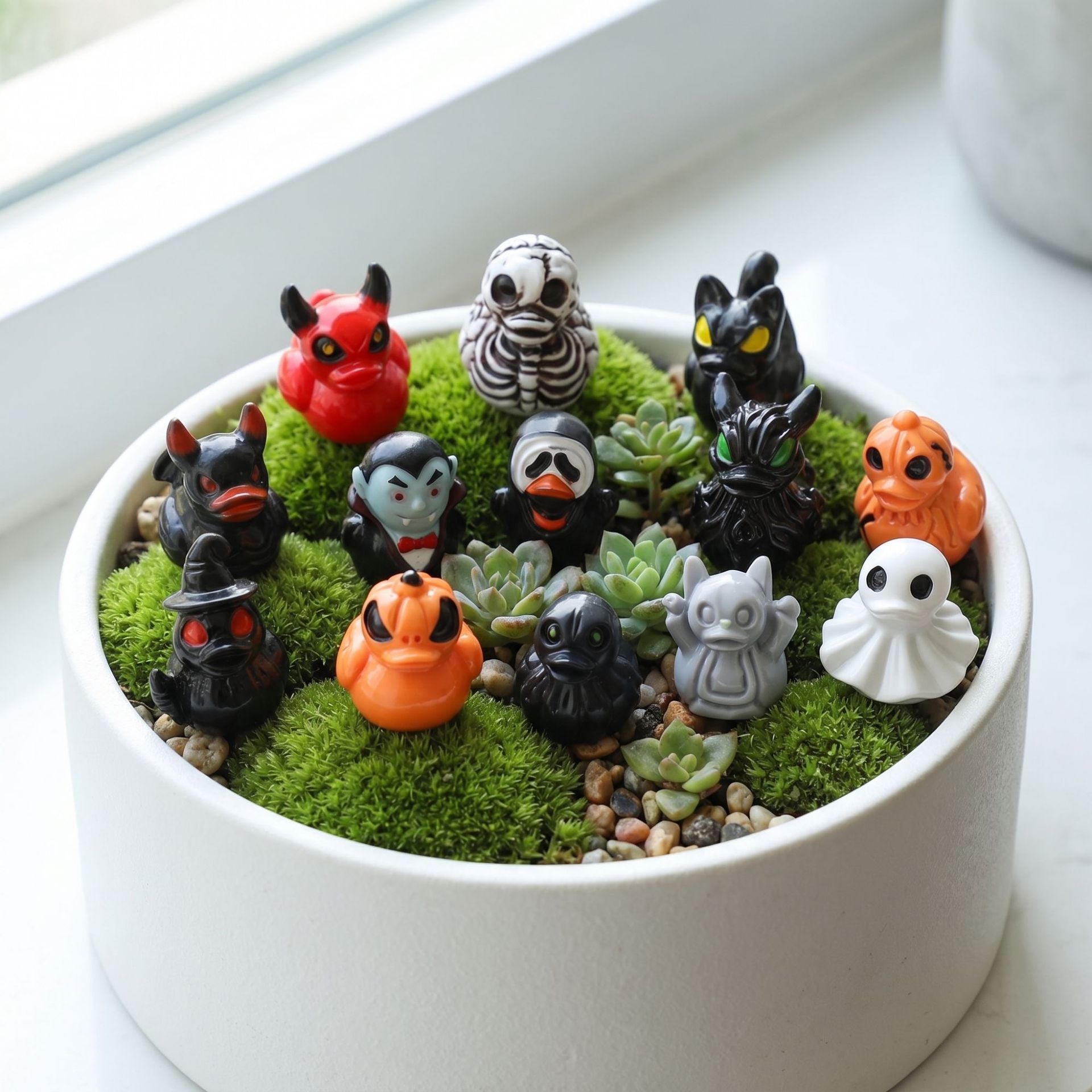 12Pcs/set Mini Resin Halloween Ducks and Ghost Miniatures Figurines Bulk for Garden Fairy Micro Landscape Home DIY Decoration