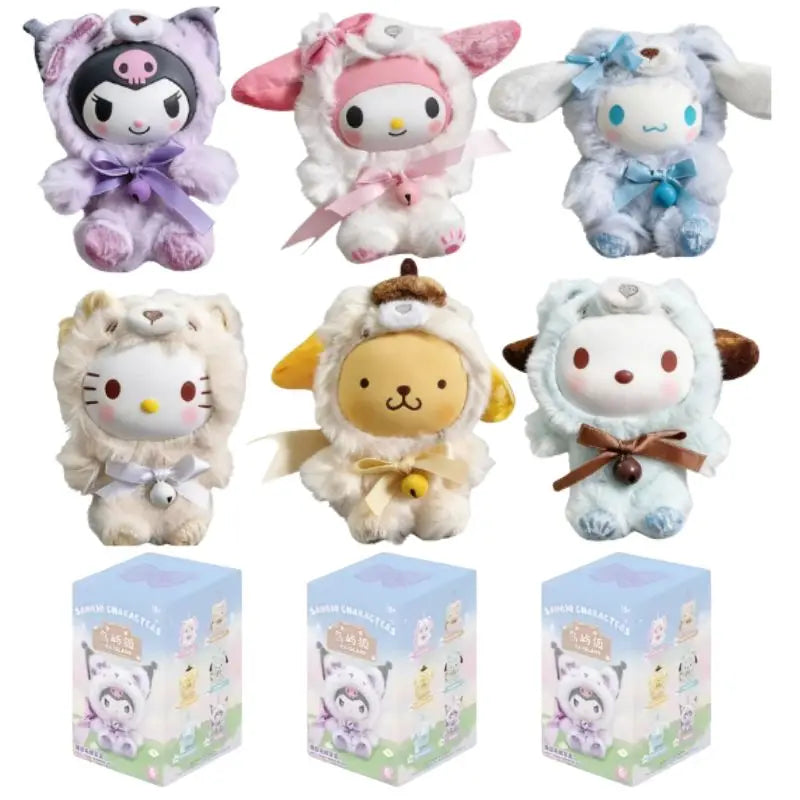 Sanrio Family Fox Island & Blue Flutter Series Vinyl Plush Blind Box Cute Cartoon Hello Kitty Kuromi Pendants Girl Bag Toy Gifts
