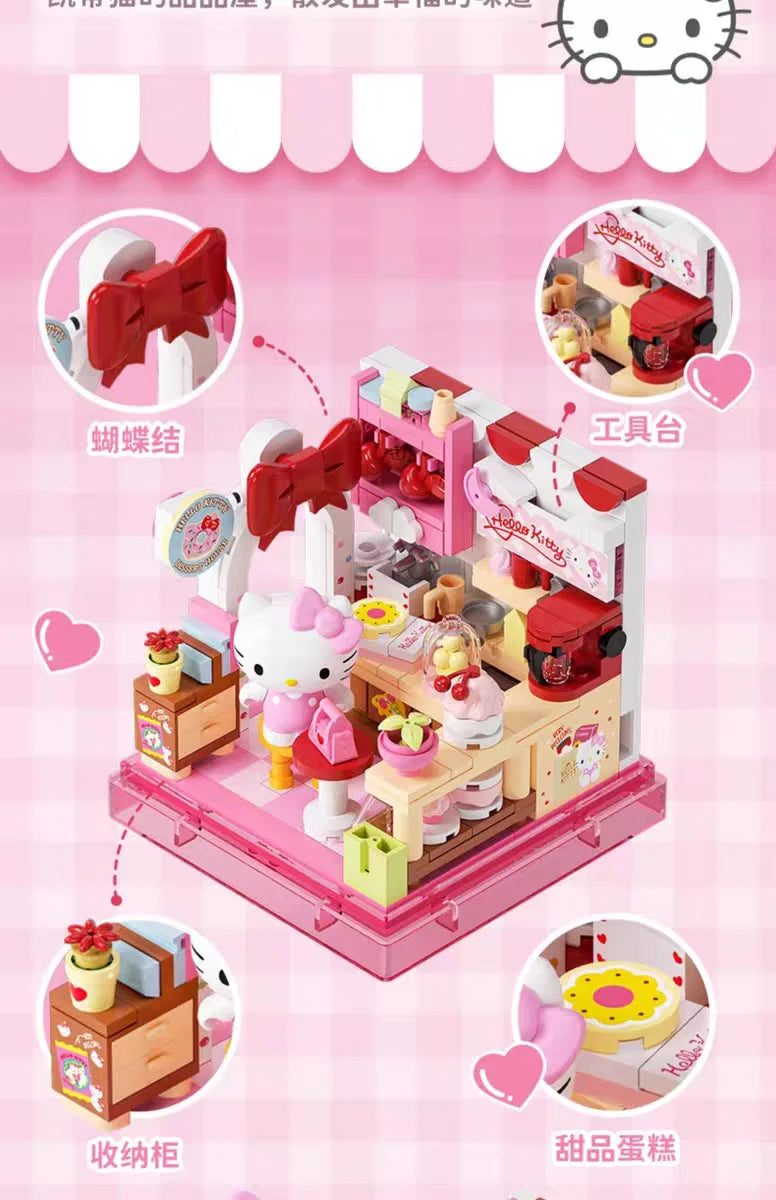 Sanrio AREA-X Building Blocks Mini Shop Set with Blind Box Kuromi Cinnamoroll Hangyodon Kawaii Bricks Girls Fans Birthday Gift