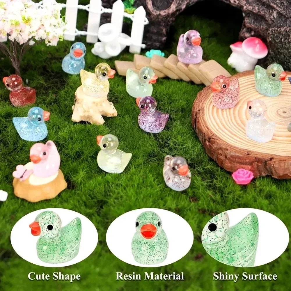 Glitter Miniature Resin Ducks - Mini Tiny Sparkling Ducks for DIY Garden, Aquarium, Dollhouse & Micro Landscape Decoration