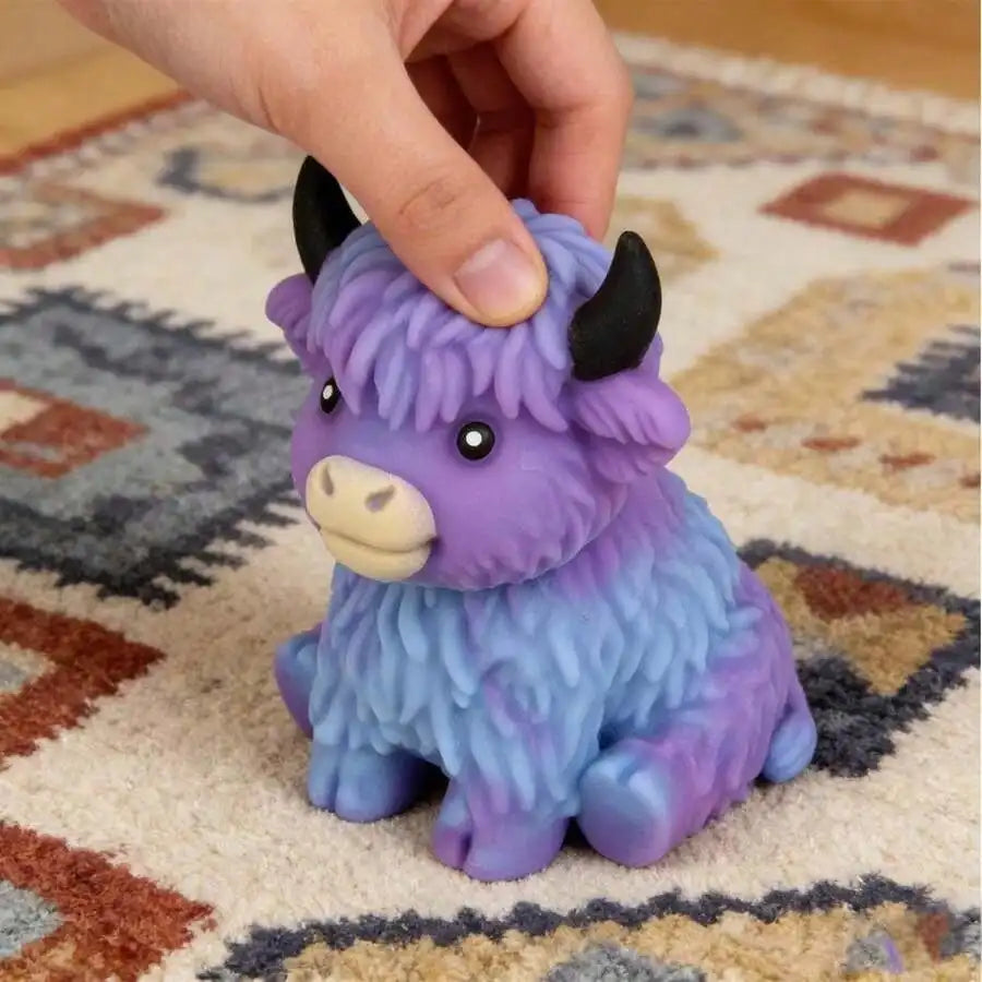 Scottish Highland Cow & Cheese Squishy Toy – Slow Rising Soft Squeeze Fidget Toy | Cute Animal Gift