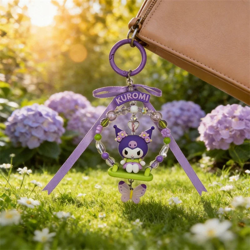 Sanrio Forest Fairy Swing Beaded Keychain – Kuromi, Cinnamoroll & My Melody Bag Charm