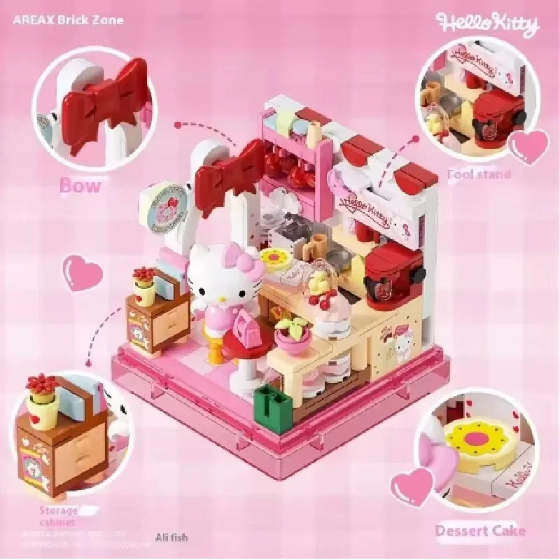 Sanrio AREA-X Building Blocks Mini Shop Set with Blind Box Kuromi Cinnamoroll Hangyodon Kawaii Bricks Girls Fans Birthday Gift