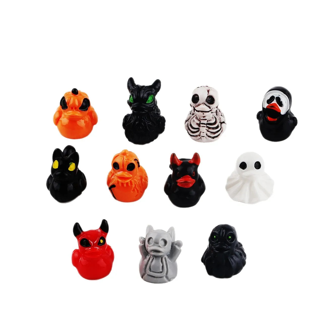 12Pcs/set Mini Resin Halloween Ducks and Ghost Miniatures Figurines Bulk for Garden Fairy Micro Landscape Home DIY Decoration