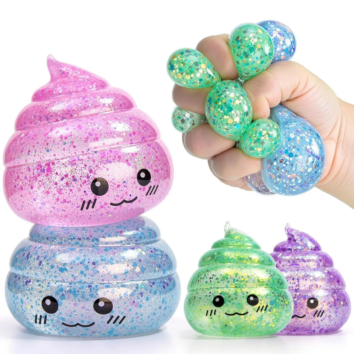 Glitter Poo Squishy Fidget Toy – Funny Stretchy Squeeze Toy for Kids & Adults – Prank & Novelty Gift