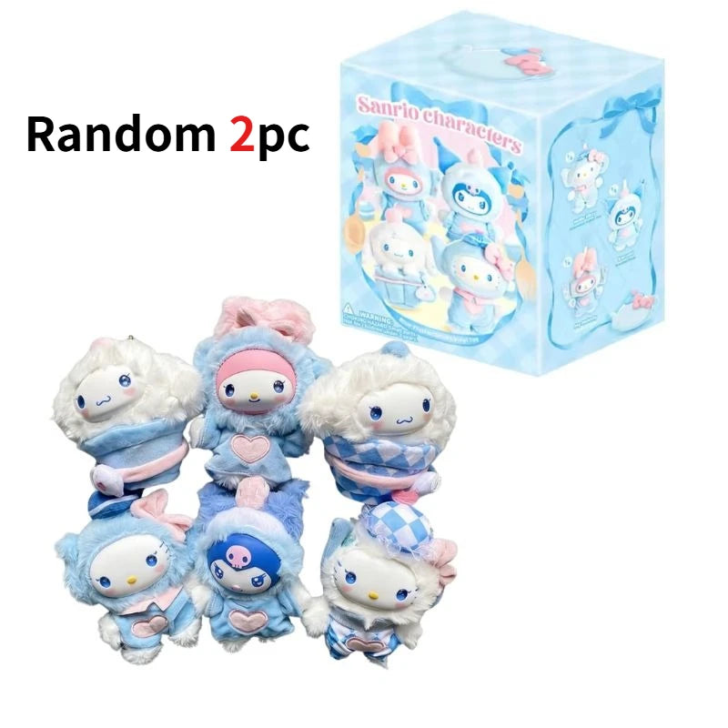 Sanrio Family Fox Island & Blue Flutter Series Vinyl Plush Blind Box Cute Cartoon Hello Kitty Kuromi Pendants Girl Bag Toy Gifts