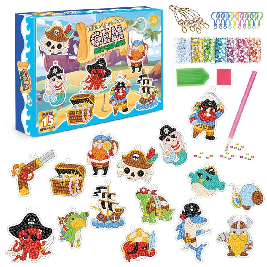 Sanrio Diamond Painting Keychain Kit – 15-Piece DIY Rhinestone Art Set for Kids