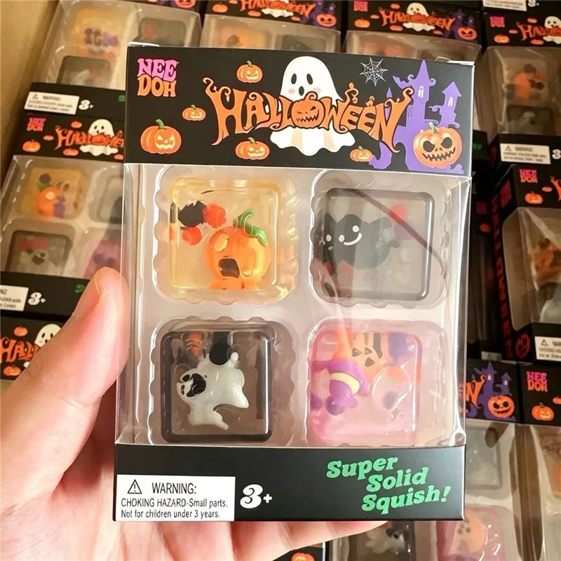 Schylling NeeDoh Halloween Mini Ice Cube 4-Pack - Slow Rise Squishy Fidget Sensory Toy - Anxiety Relief Squeeze Ball