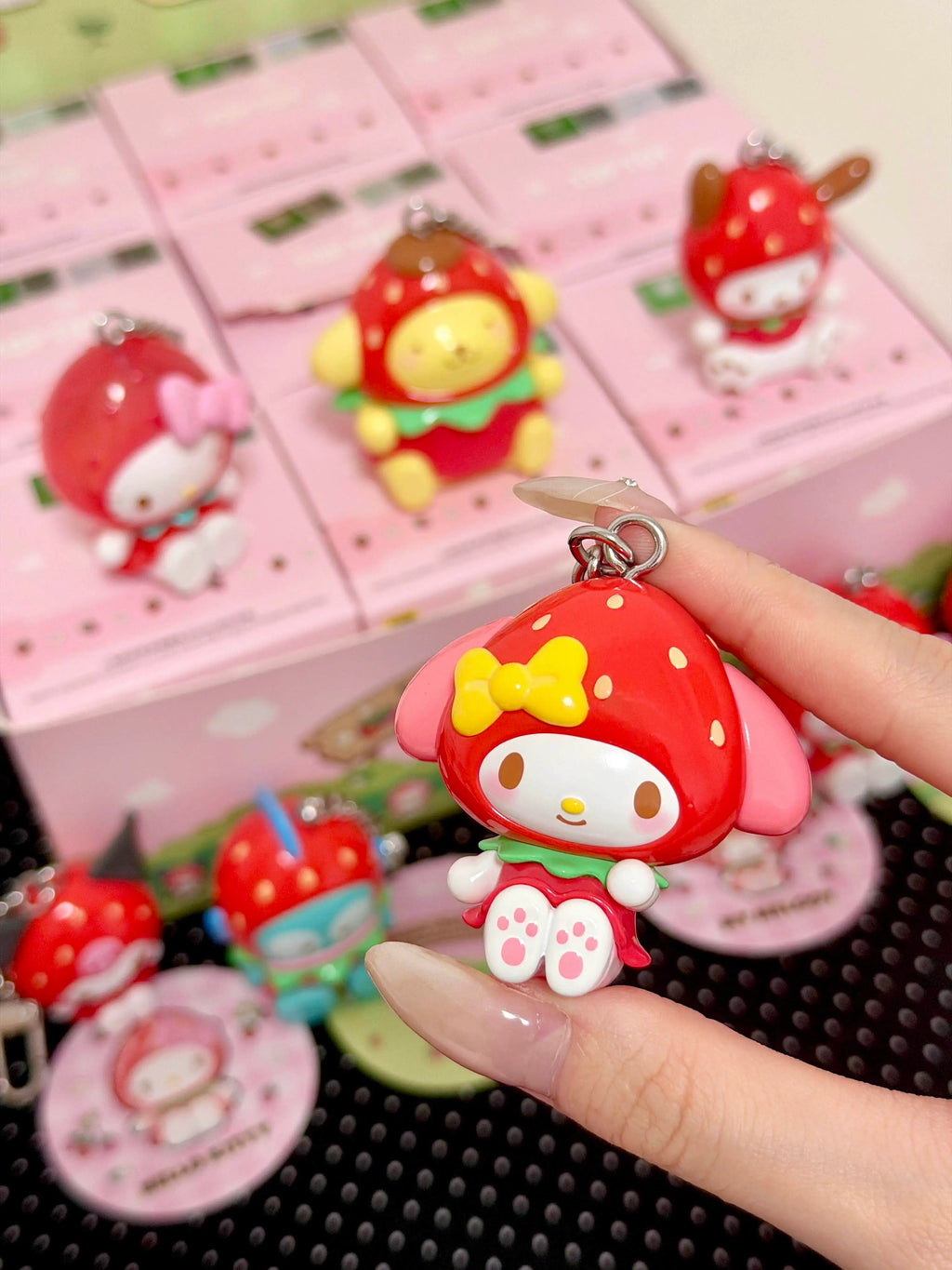 Sanrio Strawberry Sugar Mini Blind Box – Kawaii PVC Figurine Keychain & Bag Pendant