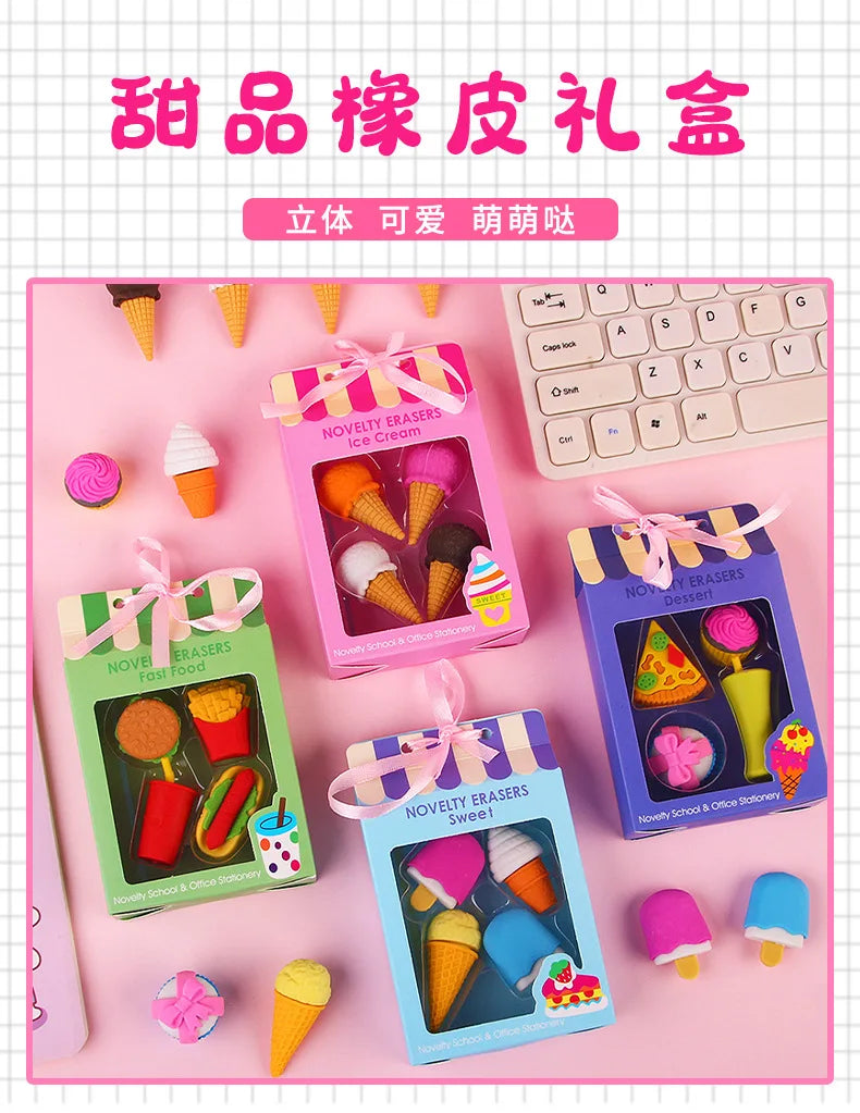 Dessert Cake Set Eraser, Creative Cute Cake Gift Box Pencil Eraser Cute Stationery Cute Eraser Stationery Pencil Eraser for Kids