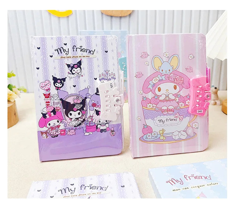 Sanrio Password Lock Diary Notebook - Kawaii Kuromi My Melody Cinnamoroll Cute Notepad for Kids & Students