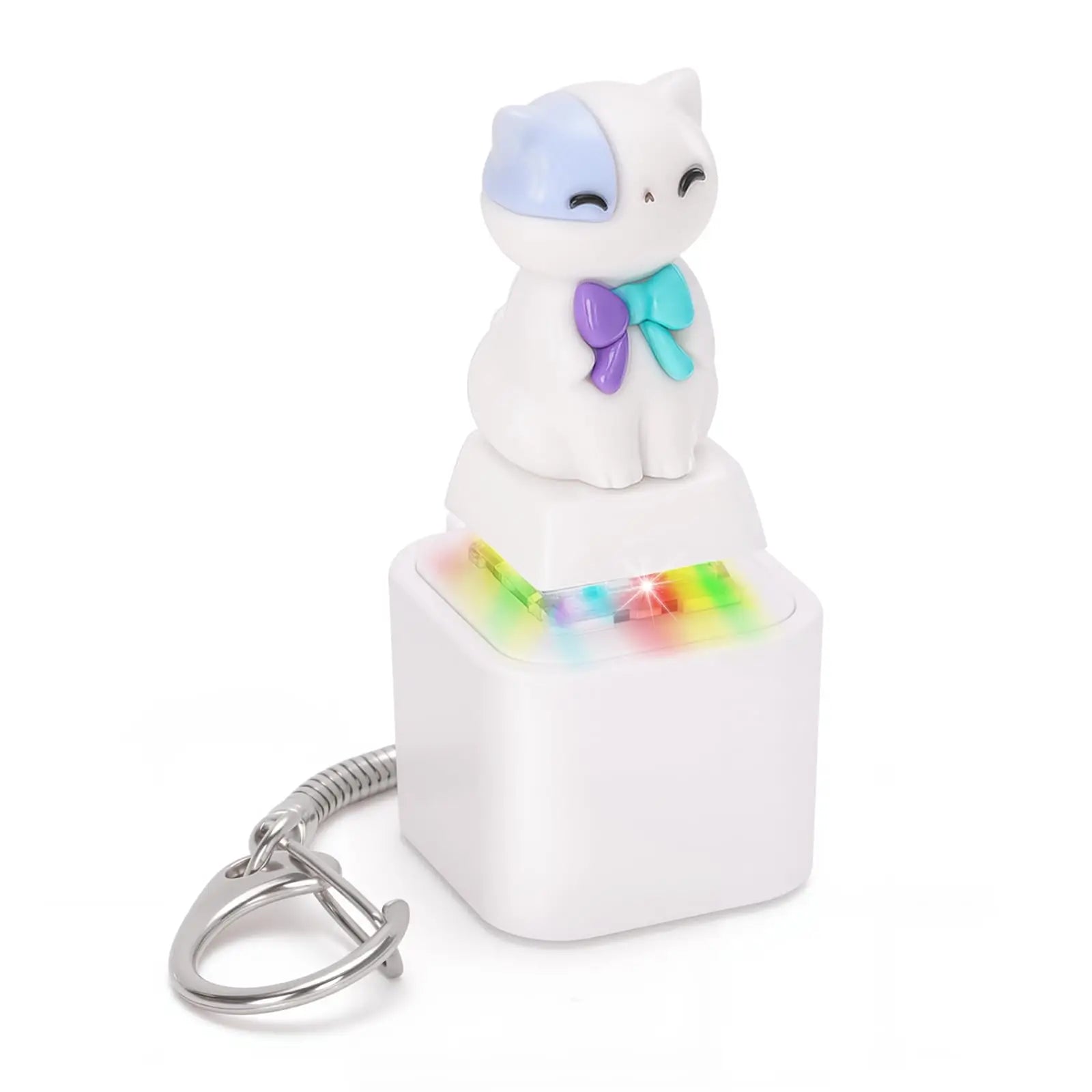 Cat Meowing Keyboard Clicker Keychain - Kawaii Cat Fidget Clicker with Sound & LED Light, USB-C Rechargeable