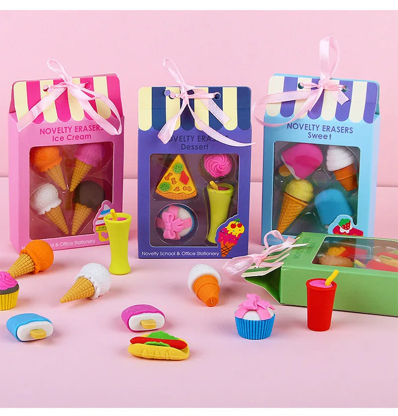 Dessert Cake Set Eraser, Creative Cute Cake Gift Box Pencil Eraser Cute Stationery Cute Eraser Stationery Pencil Eraser for Kids