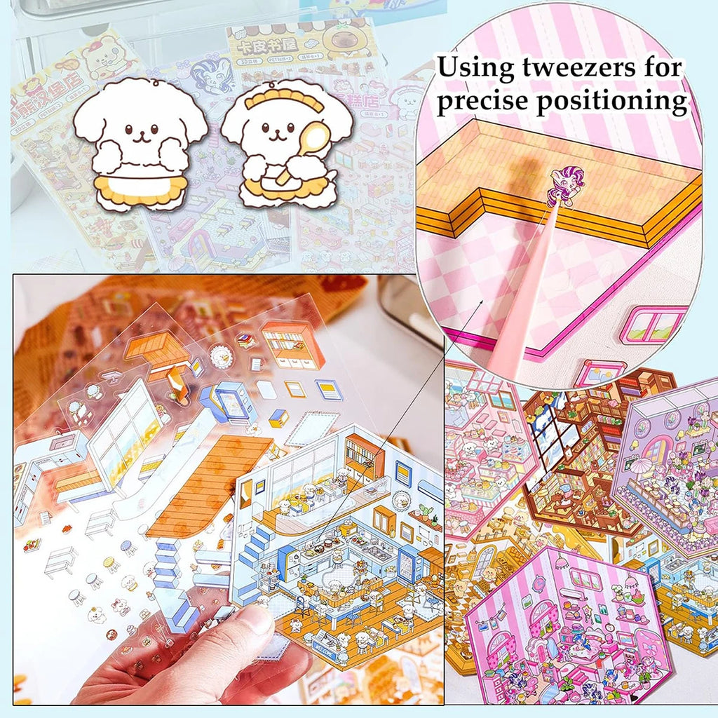 DIY 3D Kawaii Sticker Scene Kit – Cute Mini House Craft Activity for Kids & Adults | Holiday & Party Favor