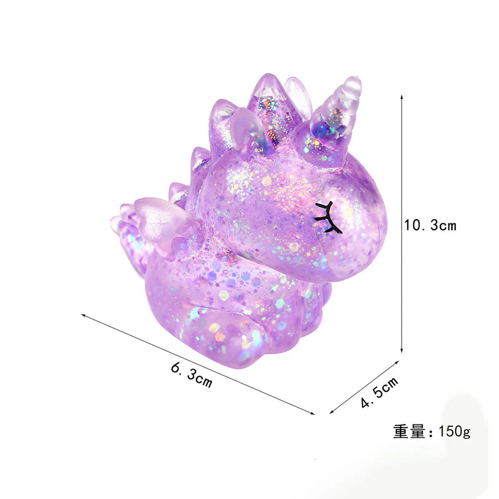 Glitter Unicorn Squishy Stress Relief Toy Soft Squeeze Fidget Toy Transparent Decompression Sensory Toy Gift for Kids Adults