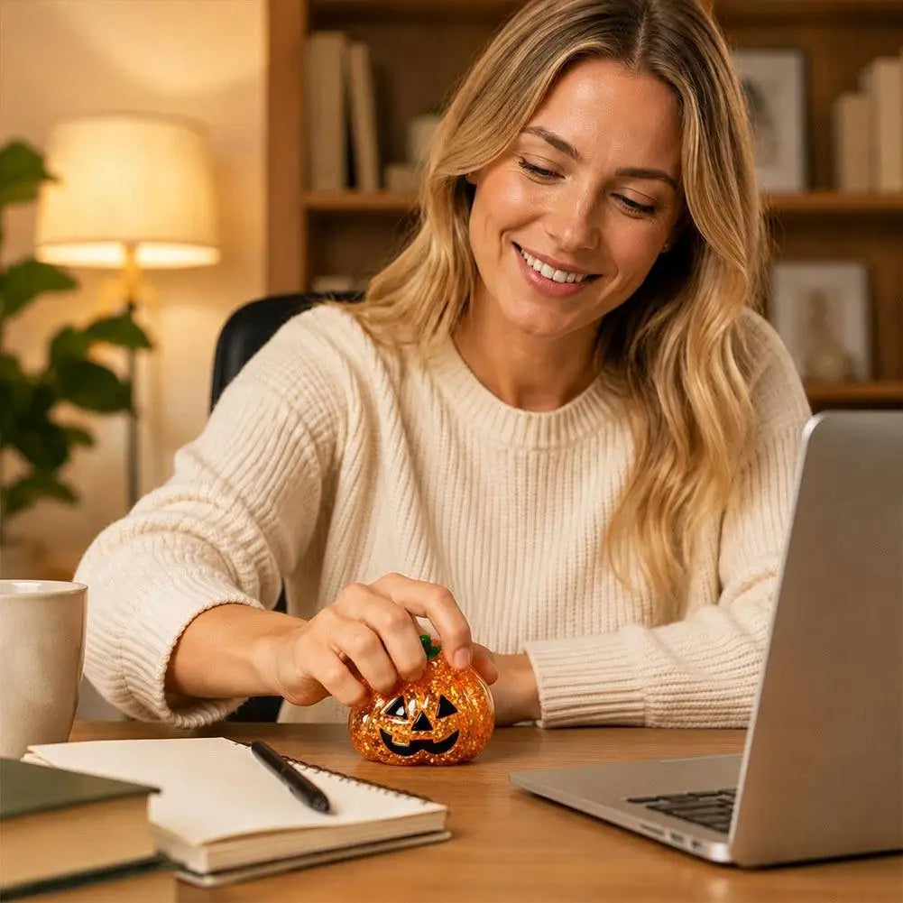 Halloween Shiny Pumpkin Man Squishy Squeeze Toy - Crystal Clear TPR Slow Rise Stress Relief - Party Gift & Desk Decor