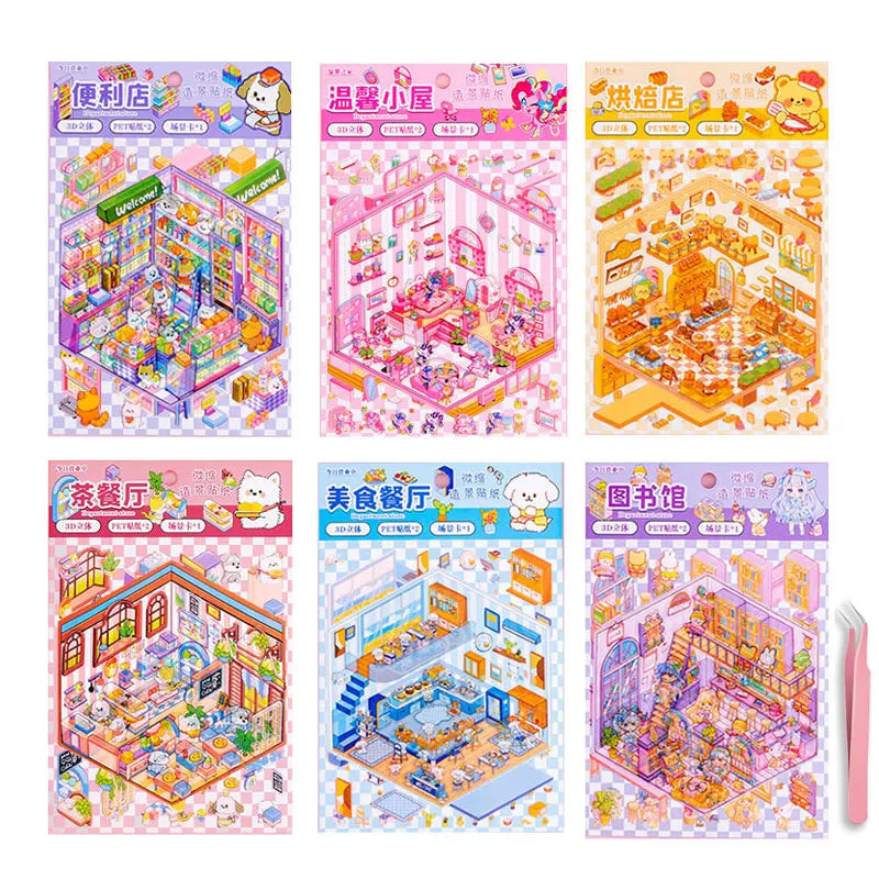 DIY 3D Kawaii Sticker Scene Kit – Cute Mini House Craft Activity for Kids & Adults | Holiday & Party Favor