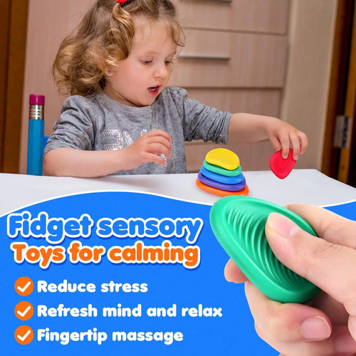 2026 New Fidget Toys Adults Sensory Silicone Stone 6 Pack Textured for Autism Kids Calming Down Fidget Stress Relief Toys…