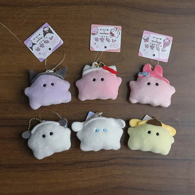 Sanrio Halloween Ghost Mini Plush Keychain - Kawaii Hello Kitty Kuromi Cinnamoroll My Melody PomPomPurin Bag Charm