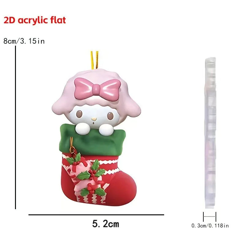 🎄 Kawaii Character Christmas Stocking Ornament 🎀 | Flat Hanging Decoration ✨