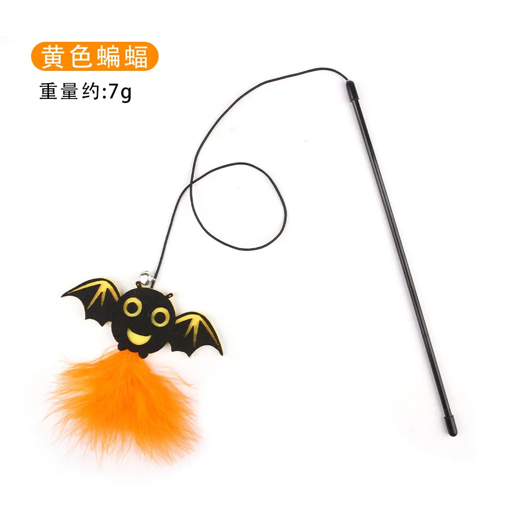 Halloween Cat Toys Interactive Wire Teasing Cat Bat Pumpkin Spider Stick Supplies Pet Toy Fun Pet Toy Pole
