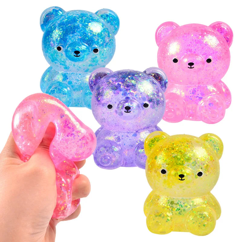Fidget Bear Toy Squishys Glitter Gummy Bear Small Cute Animal Anti Stress Fidget Splat Decompressions Vent Squeeze Toys