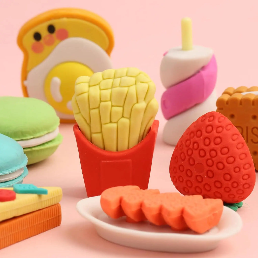 30PCS 3D Food Erasers Dessert  Pencil Erasers Bulk Puzzle Eraser Gifts for Classroom Prizes,Game Reward,Treasure Box,Party Favor
