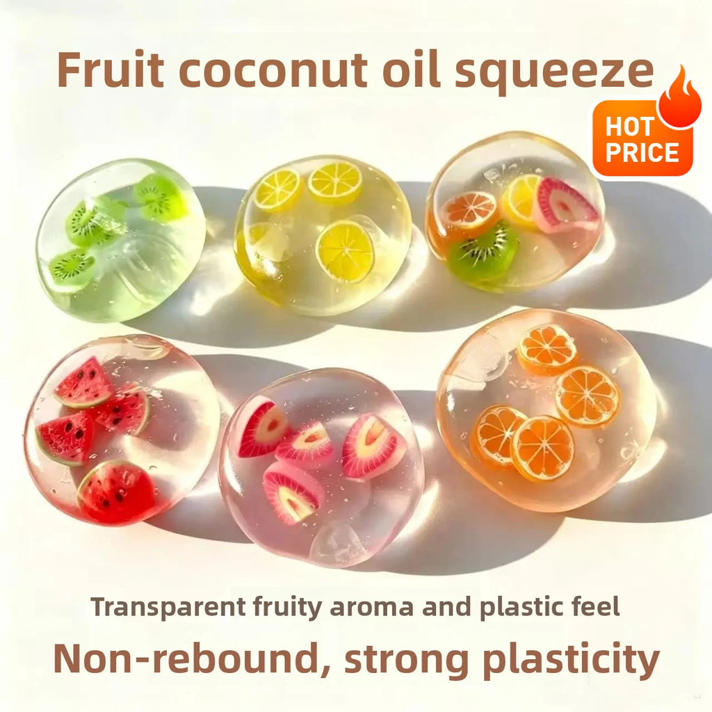 🥥 Clear Fruit Jelly Squishy | Coconut-Scented Novelty Toy ✨