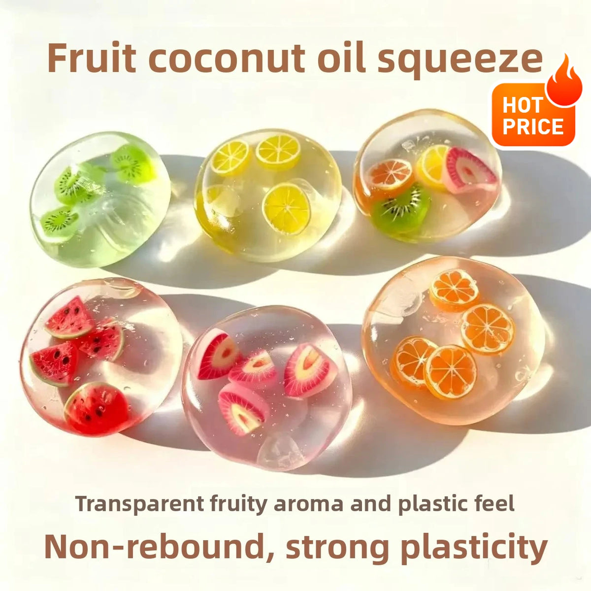 🥥 Clear Fruit Jelly Squishy | Coconut-Scented Novelty Toy ✨