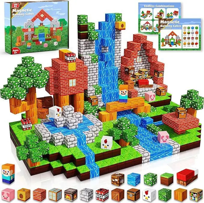 Magnetic Building Blocks Mine World Magnet Cube for Stacking Construction Set Educate Sensory Toys Kids Boys Girls Ages 3+ DIY