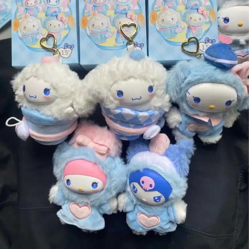 Sanrio Family Fox Island & Blue Flutter Series Vinyl Plush Blind Box Cute Cartoon Hello Kitty Kuromi Pendants Girl Bag Toy Gifts