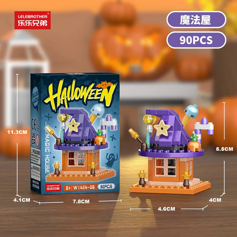 Mini Halloween Building Blocks Pumpkin Man Joker Ghost Demon Witch Vampire Castle Assembly Bricks Model Toys For Kids Gift