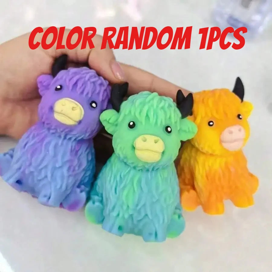 Scottish Highland Cow & Cheese Squishy Toy – Slow Rising Soft Squeeze Fidget Toy | Cute Animal Gift