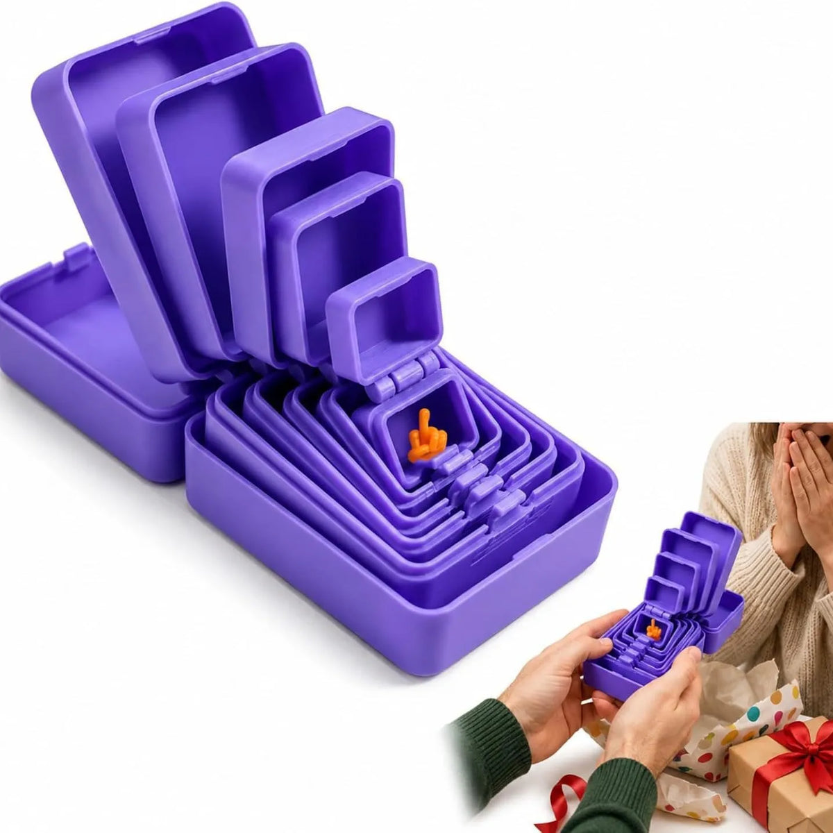 3D Printed Multi-Layer Nesting Surprise Gift Box,Halloween Gift Box with Mini Middle Finger,Prank Gift Box with 6 Layer Party