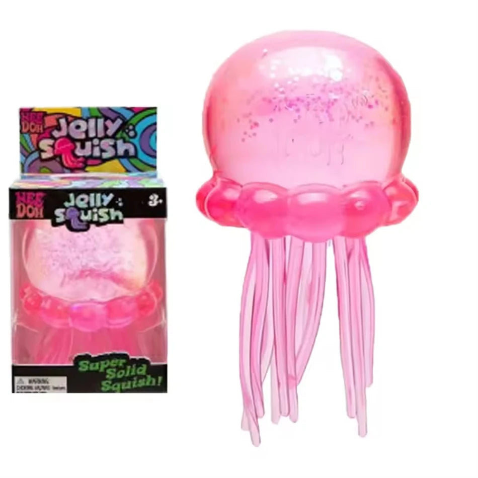 Transparent Glitter Jellyfish Squishy Toy Super Soft TPR Squeeze Stress Ball Sensory Fidget Toy for Anxiety Relief