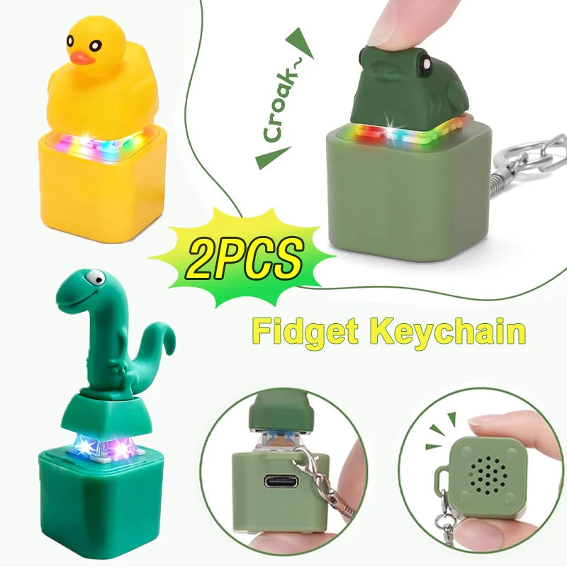 Fidget Keyboard Clicker Keychain - Duck, Frog & Lizard Sensory Clicker Toy with Sound & LED Light