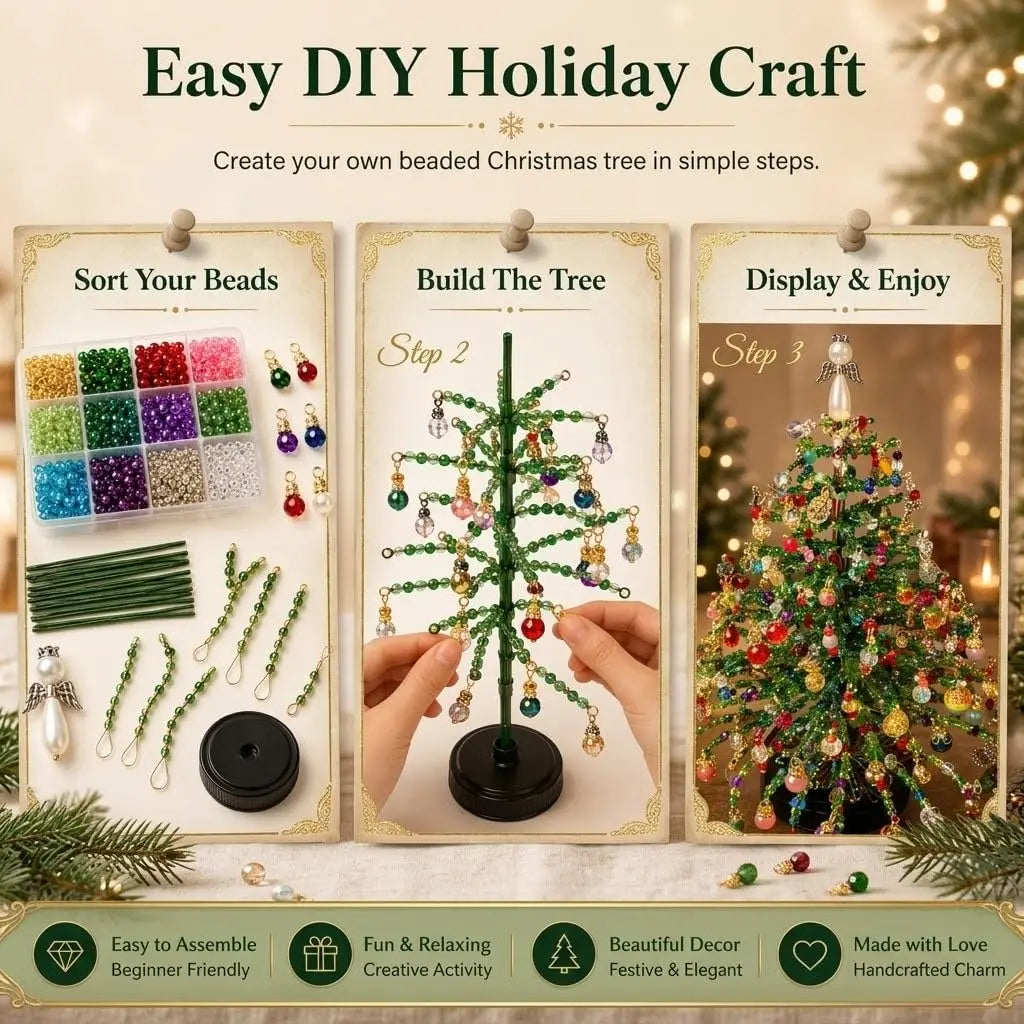 DIY Beaded Christmas Tree Kit – Crystal Bead Holiday Craft Set with LED Lights, Home Decor Gift for Adults & Kids
