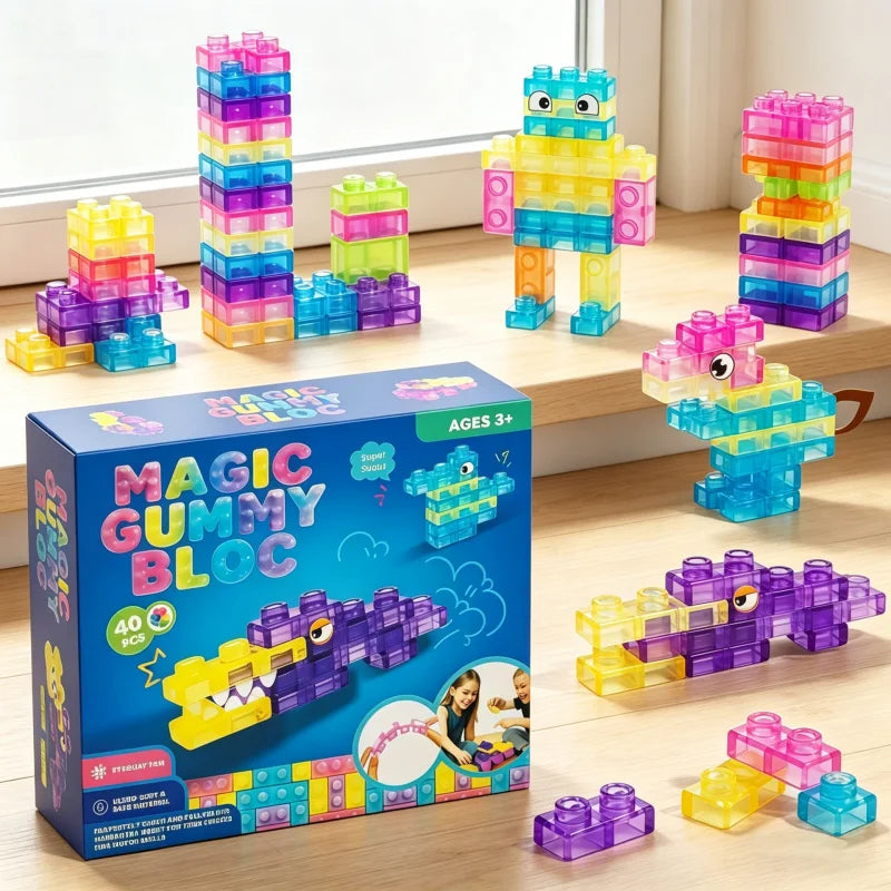Kawaii Jelly Squishy Building Blocks – 40 Pieces 🧩💕✨