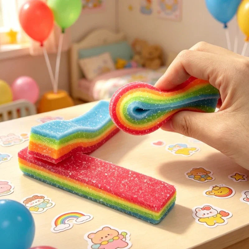 🌈 Rainbow Strip Squishy Toy 🍭 | Soft Stretchy Squeeze Fidget