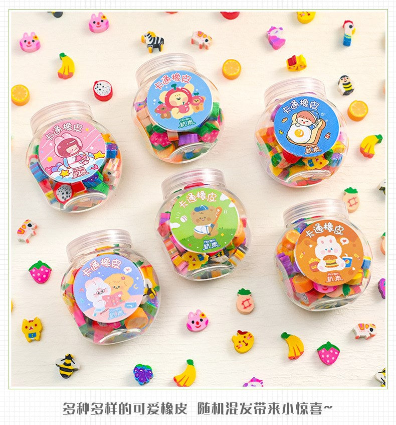 50 /100Pcs Pencil Eraser Rubber Kawaii Animal Fruits Erasers Primary Student Prizes Promotional Gift Stationery For Kids