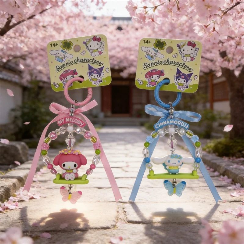 Sanrio Forest Fairy Swing Beaded Keychain – Kuromi, Cinnamoroll & My Melody Bag Charm