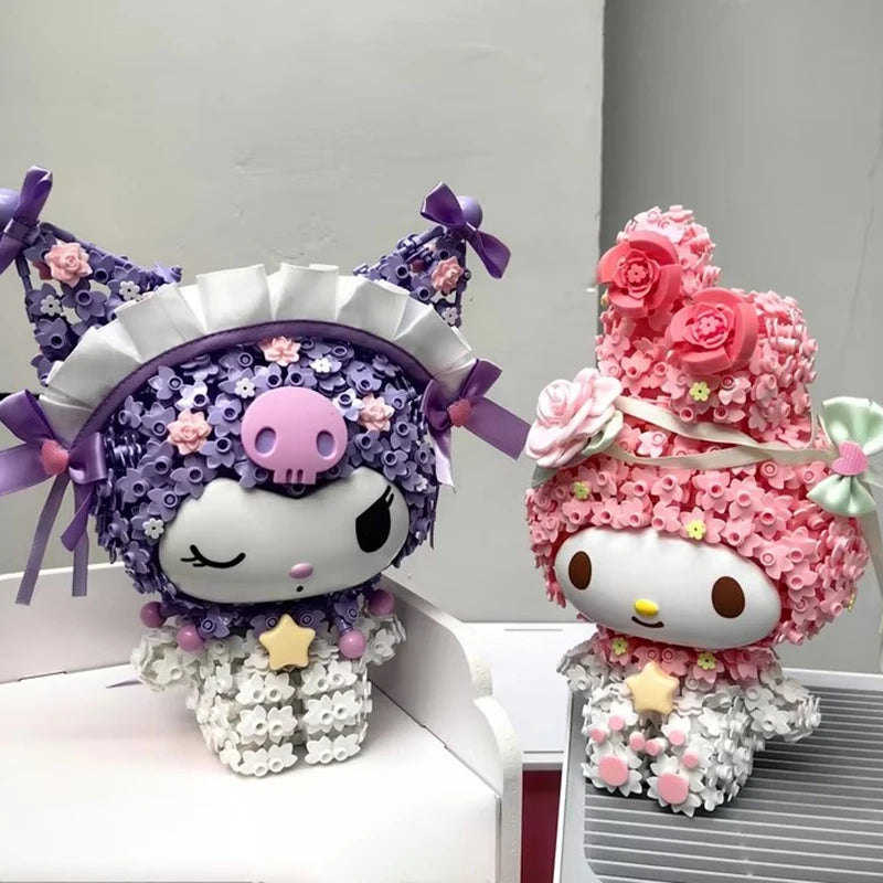 Sanrio Kuromi Melody Floral Garden Building Blocks Blind Box Set Moonlight Club Large Puzzle Surprise Gift for Girls Birthday