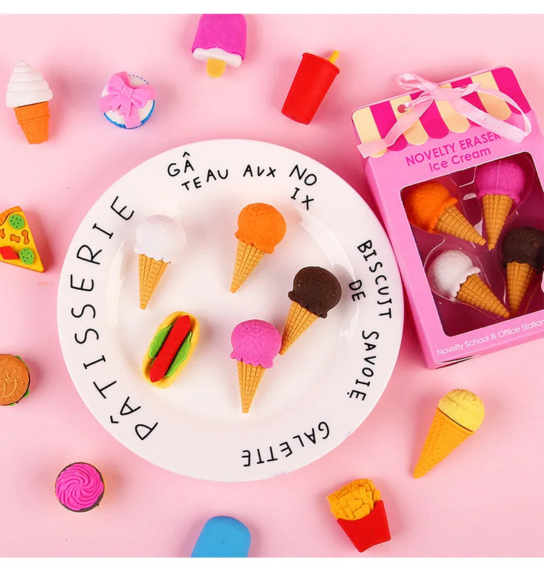 Dessert Cake Set Eraser, Creative Cute Cake Gift Box Pencil Eraser Cute Stationery Cute Eraser Stationery Pencil Eraser for Kids