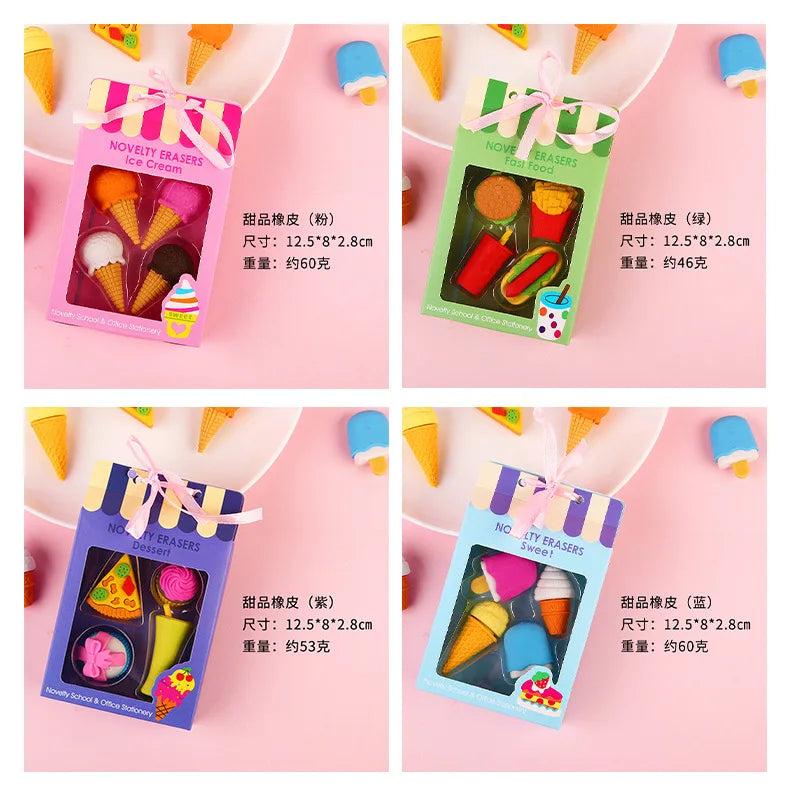 Dessert Cake Set Eraser, Creative Cute Cake Gift Box Pencil Eraser Cute Stationery Cute Eraser Stationery Pencil Eraser for Kids