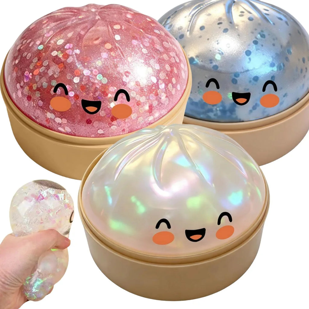 Squishy Steamed Bun Dumpling Toy - Slow Rising Glitter Soft Stretchy Fidget Desk Toy, Kawaii Home Office Decor