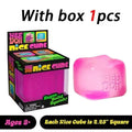 Pink 'Nee Doh Nice Cube' with packaging on a white background