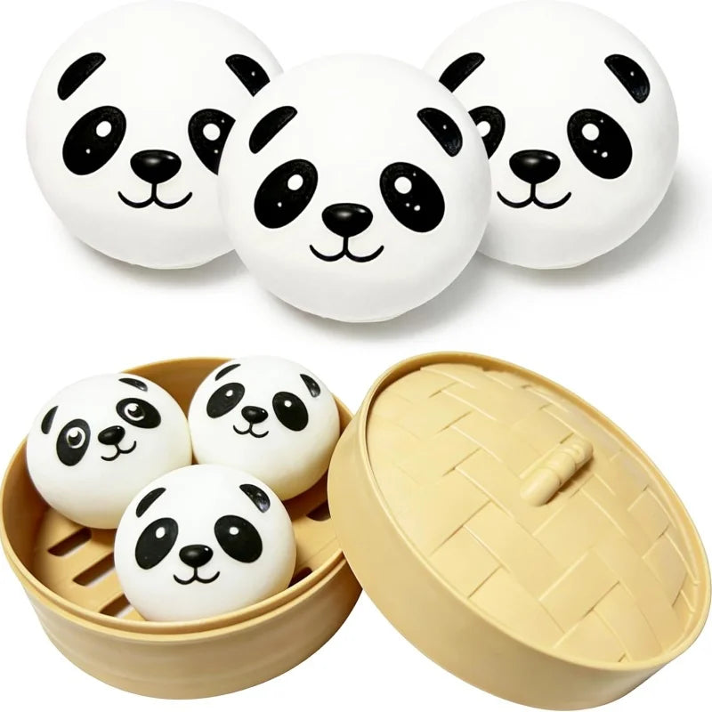 Cute Pig Panda Dumpling Squishies Toy with Steamer, Squishy Dough Ball Party Favor Stress Relief Gift, Kawaii Food Squeeze Toys